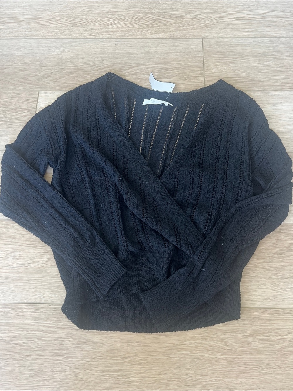 ASTR Black Open-Knit Wrap Sweater